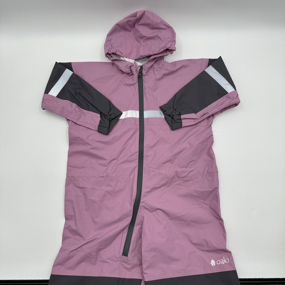 Oaki Kids Rain Suit Size 6/7 Purple Gray Waterproof One Piece Trail Suit Hood